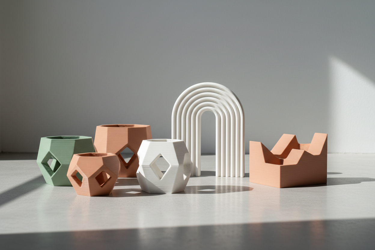 3D printed home decor collection including planters, wall art and sculptural accents by FOFUS India
