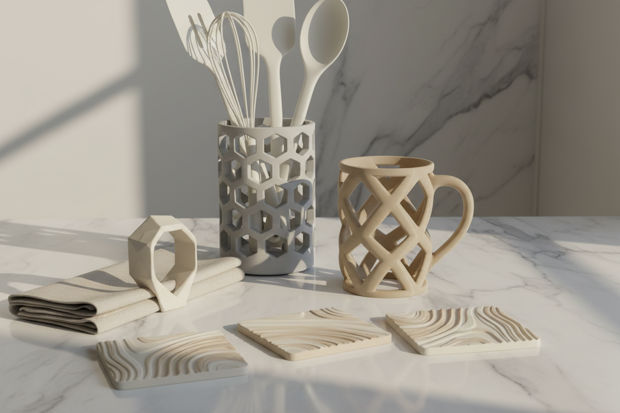 3D printed kitchen and dining accessories including coasters, cutlery holders and organisers by FOFUS India