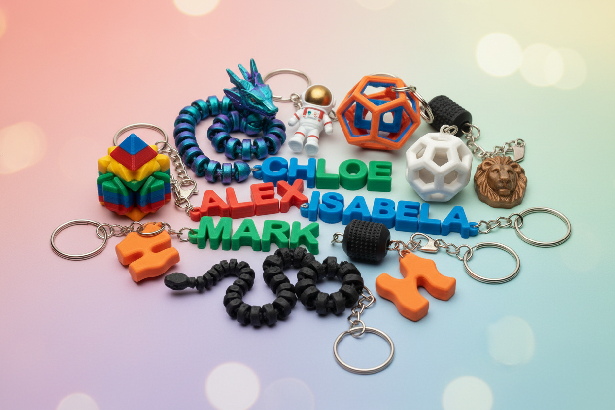 3D printed personalised keychains including name, heart, anime and novelty designs by FOFUS India