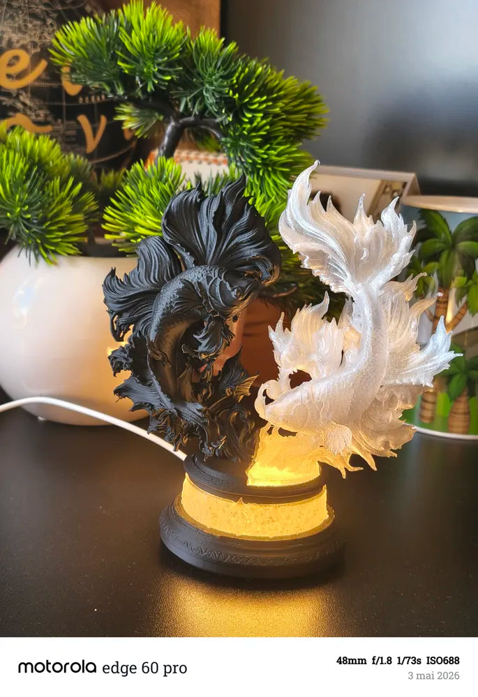 Yin Yang Koi Lamp detail – 3D Printed Zen Balance Ambient Room Lamp by FOFUS Kerala