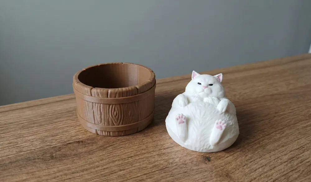 Chonky Cat in a Tub Figurine angle – 3D Printed Cute Chubby Cat Bath Decor by FOFUS Kerala