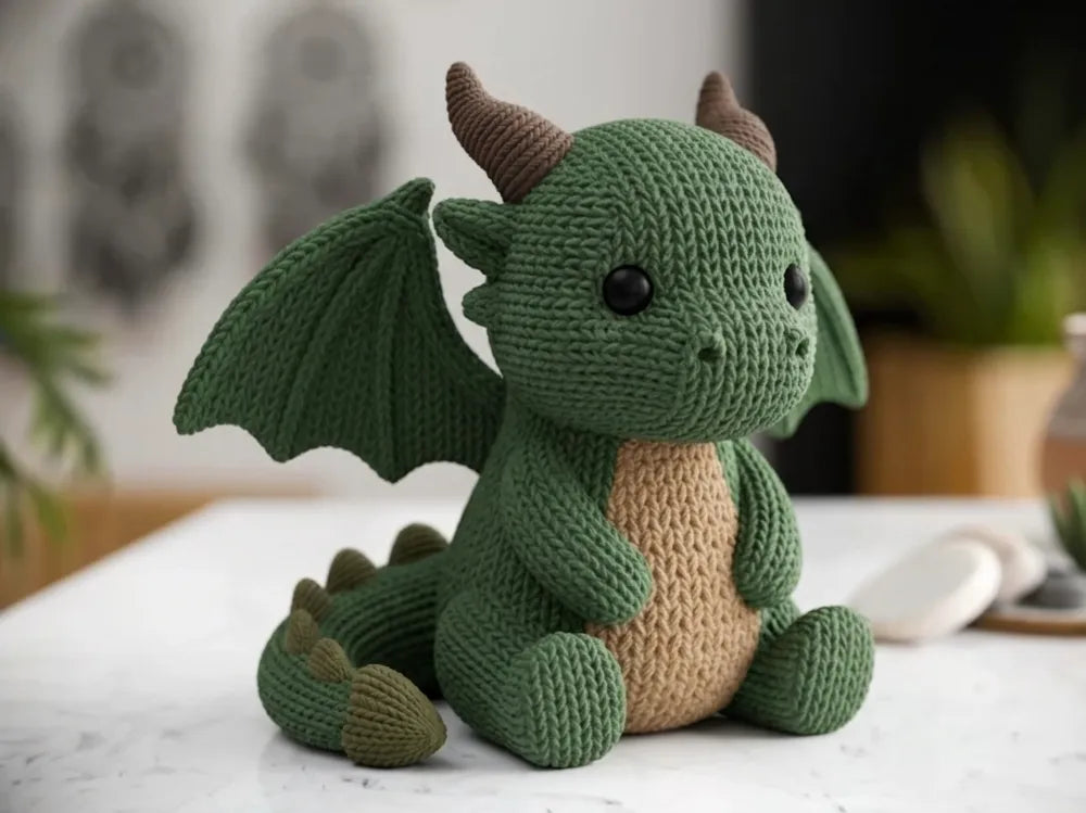 Knitted Cute Dragon Figurine – 3D Printed Whimsical Fantasy Dragon Collectible by FOFUS, Thrissur Kerala