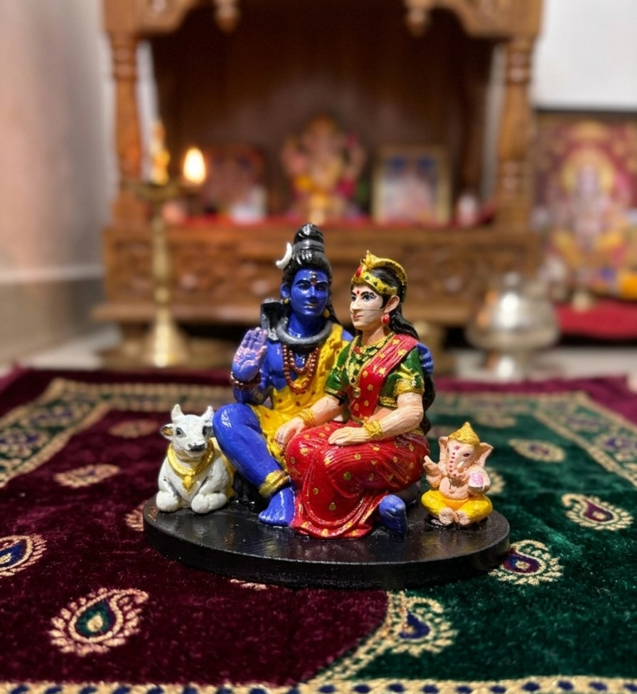 Shiva Parvati Family Idol with Nandi Bull & Ganesha