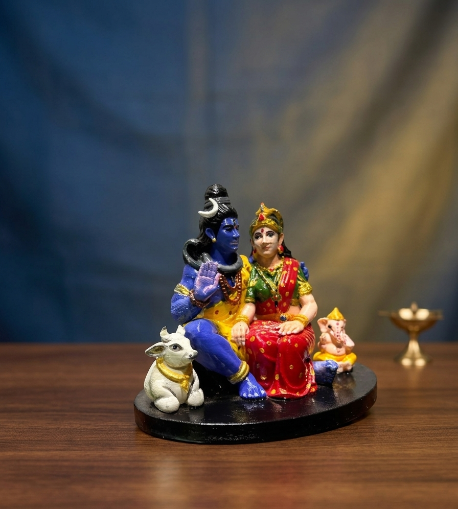 Shiva Parvati Family Idol with Nandi Bull & Ganesha