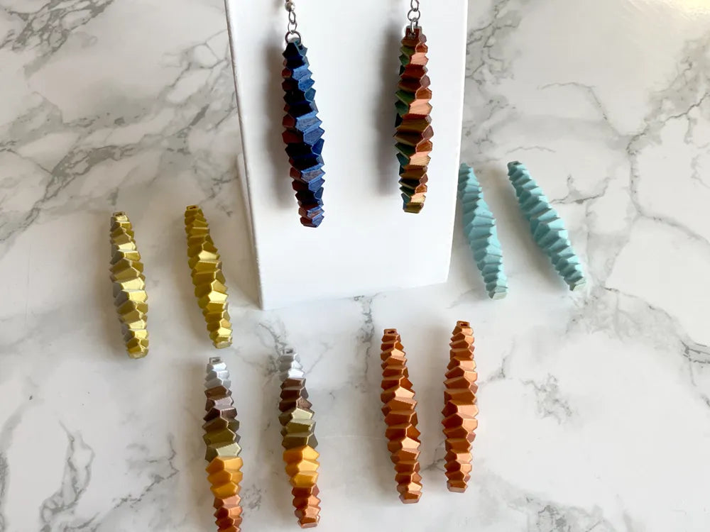Stacked Faceted Drop Earrings angle – 3D Printed Layered Jewellery by FOFUS Kerala