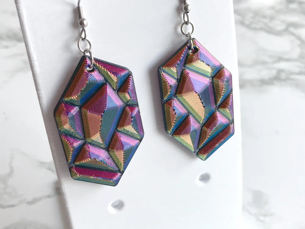 Faceted Gem Earrings – 3D Printed Crystal-Inspired Statement Jewellery by FOFUS, Thrissur Kerala