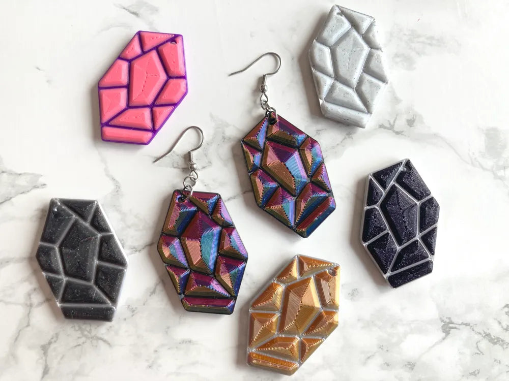 Faceted Gem Earrings detail – 3D Printed Crystal-Inspired Jewellery by FOFUS Kerala