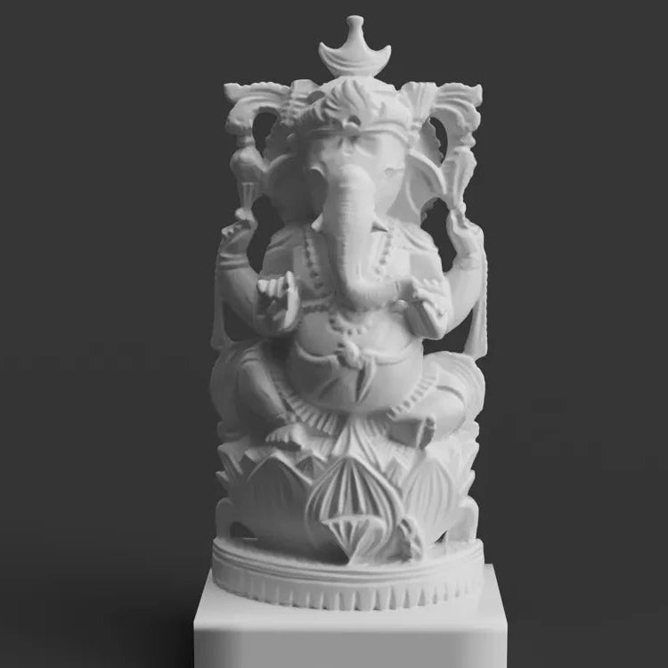 Ganesh on Lotus with Crescent Moon Crown – 3D Printed Celestial Idol by 3D Divine | FOFUS, Thrissur Kerala