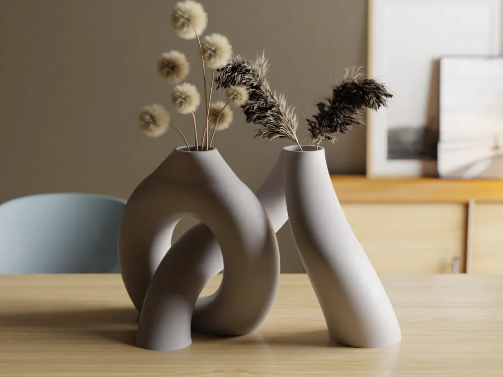Toroidal Vases angle – 3D Printed Geometric Minimalist Vase Set by FOFUS Kerala
