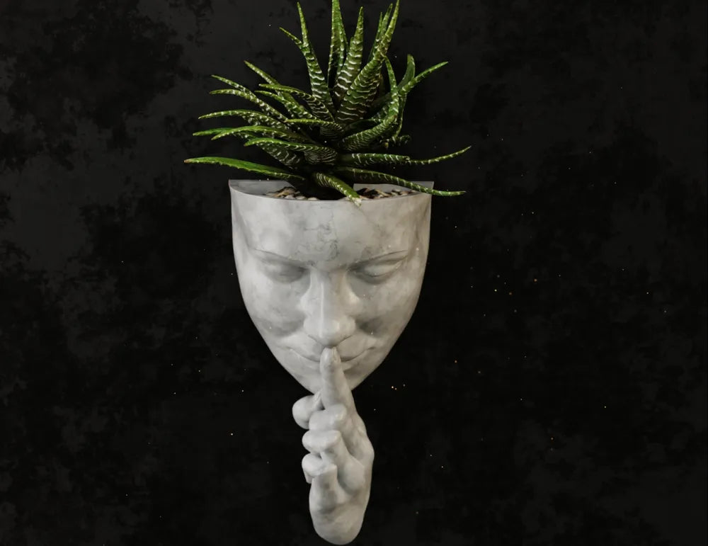 Woman Face Planter detail – 3D Printed Sculptural Wall Planter by FOFUS Kerala