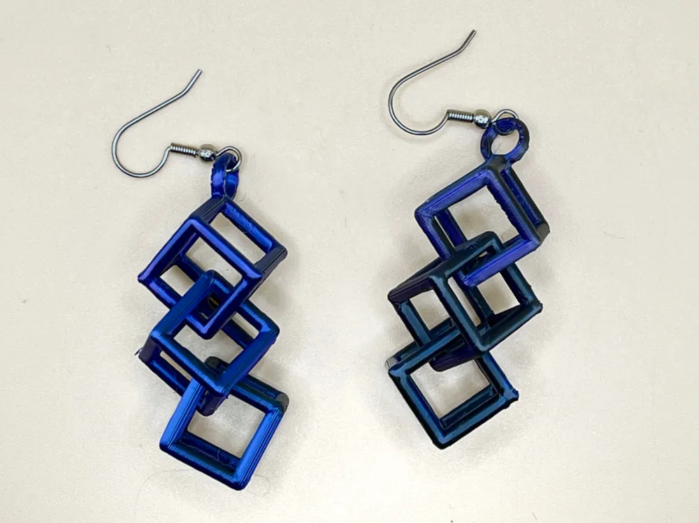 Triple Cube Geometric Earrings – 3D Printed Bold Statement Jewellery by FOFUS, Thrissur Kerala