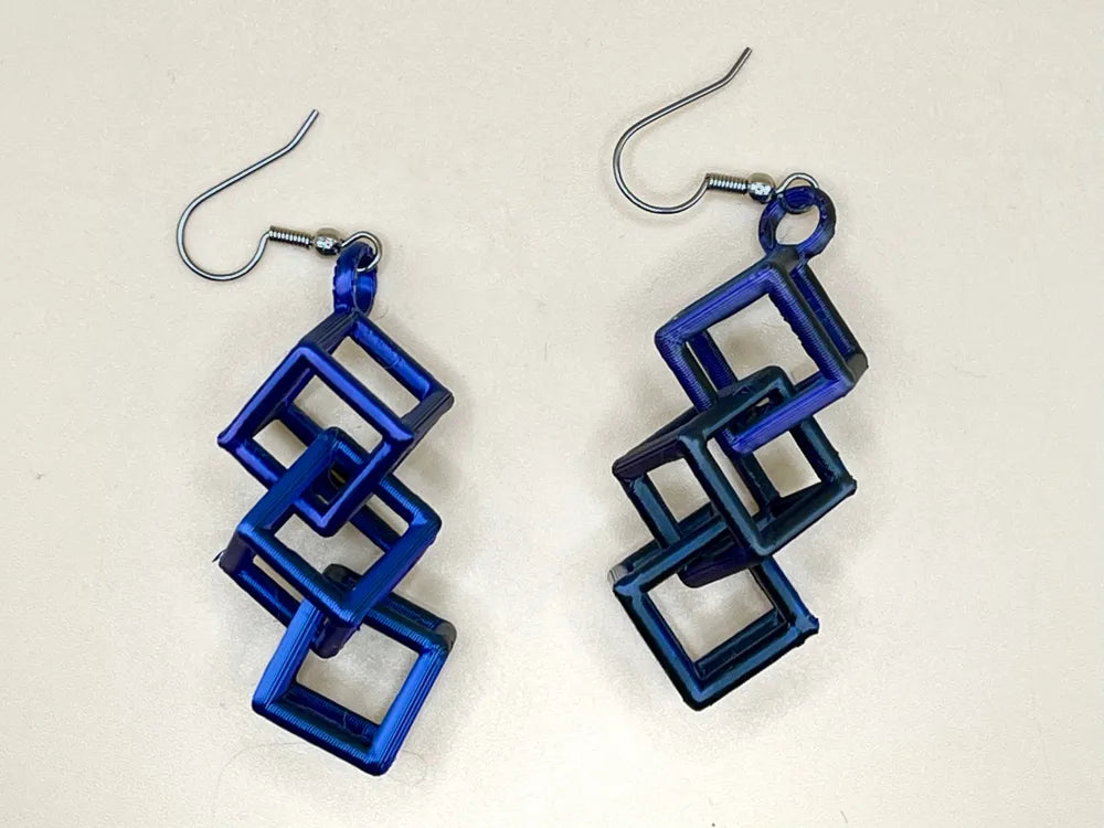 Triple Cube Earrings angle – 3D Printed Bold Geometric Jewellery by FOFUS Kerala