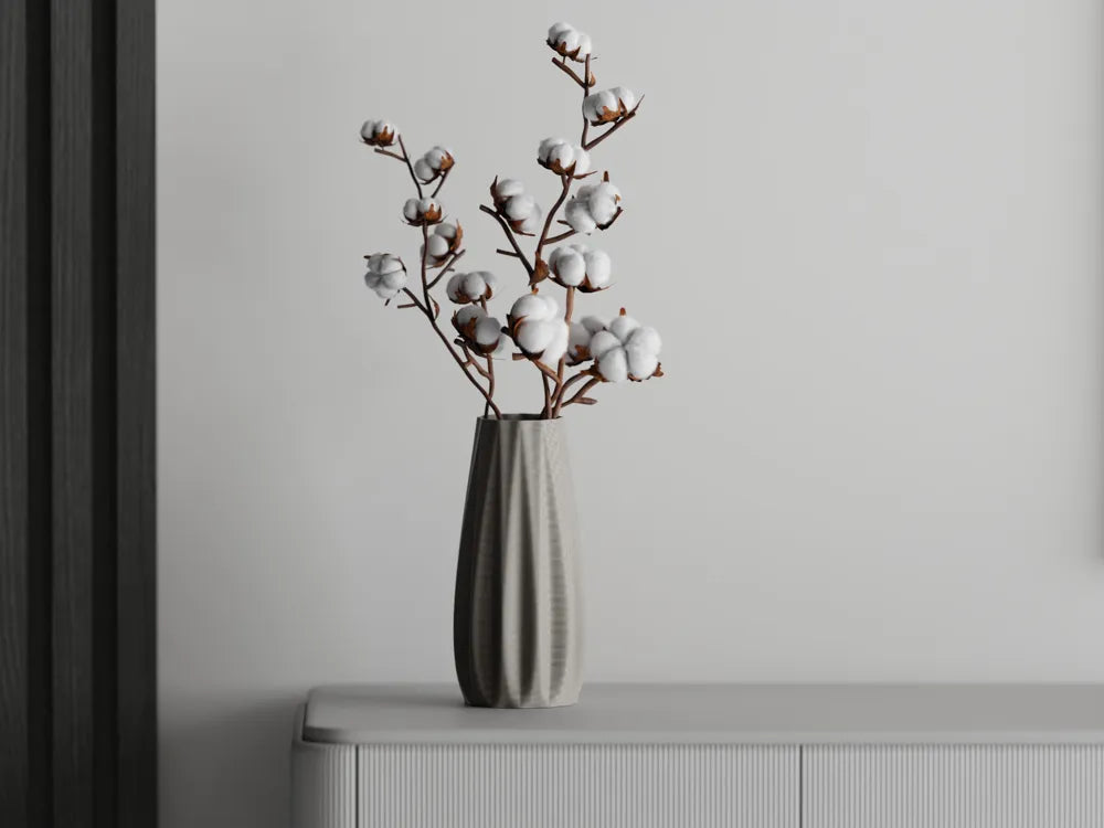 Smooth Ribs Curved Vase – 3D Printed Ribbed Sculptural Flower Vase by FOFUS, Thrissur Kerala