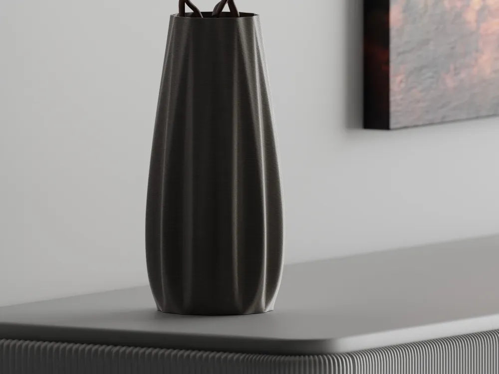 Smooth Ribs Vase angle – 3D Printed Ribbed Sculptural Flower Vase by FOFUS Kerala
