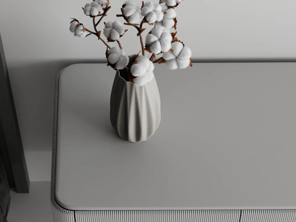 Smooth Ribs Curved Vase detail – 3D Printed Sculptural Vase by FOFUS Kerala