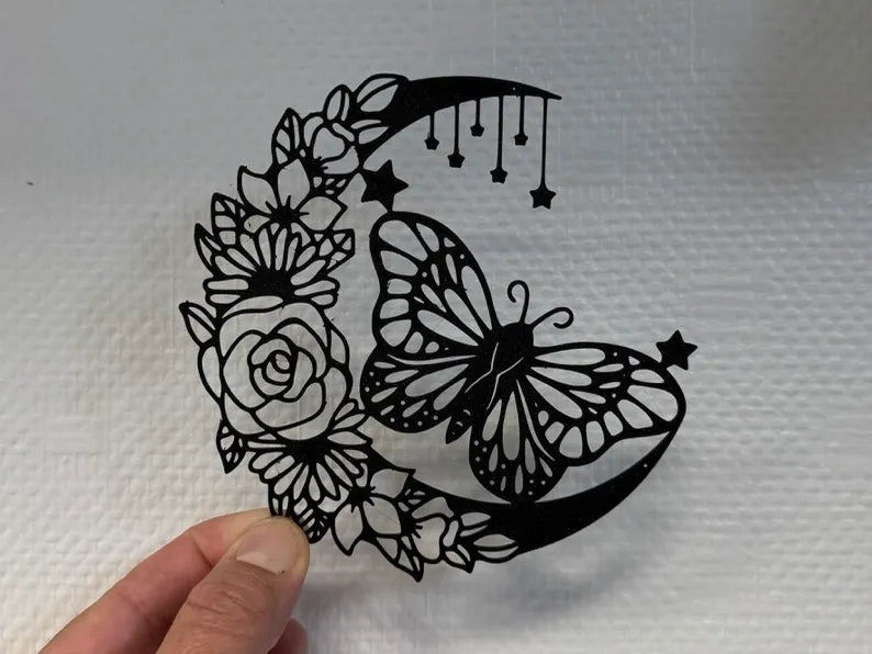 Moon with Butterfly and Flowers Wall Decor – 3D Printed Celestial Art by FOFUS, Thrissur Kerala
