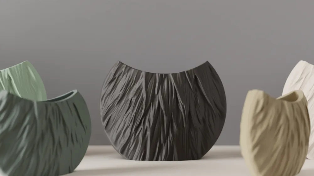Modern Circular Vase Fur Style Texture angle – 3D Printed Textured Round Vase by FOFUS Kerala