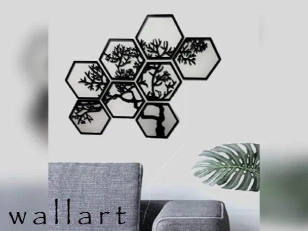 8-Piece Hexagon Tree Wall Art Set – 3D Printed Geometric Nature Wall Panels by FOFUS, Thrissur Kerala