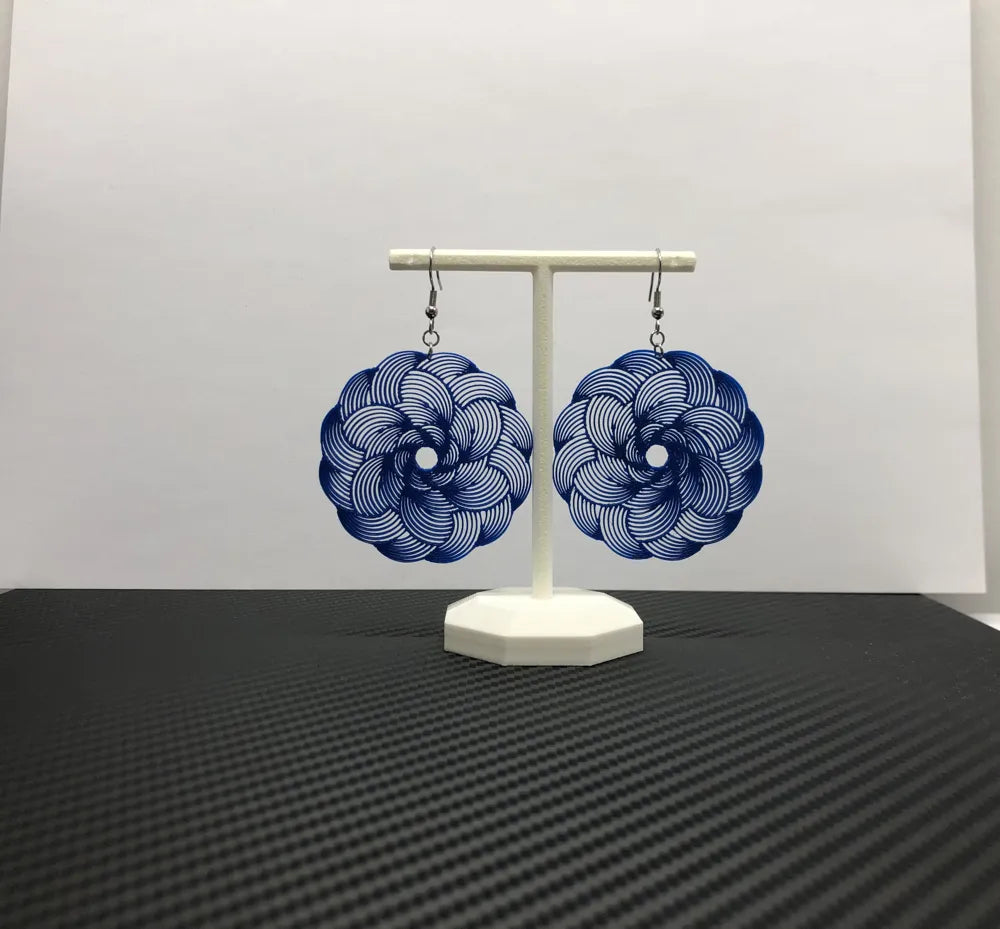 Mandala Maze Earrings angle – 3D Printed Sacred Geometry Boho Jewellery by FOFUS Kerala