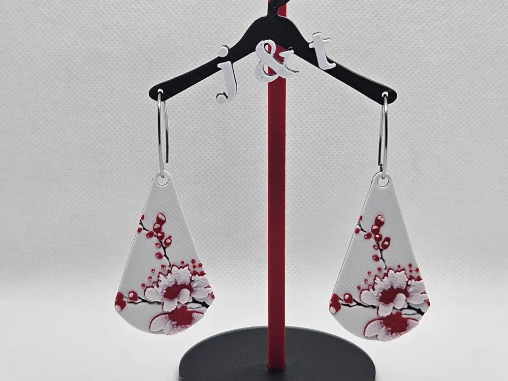 Cherry Blossom Teardrop Earrings – 3D Printed Floral Spring Jewellery by FOFUS, Thrissur Kerala