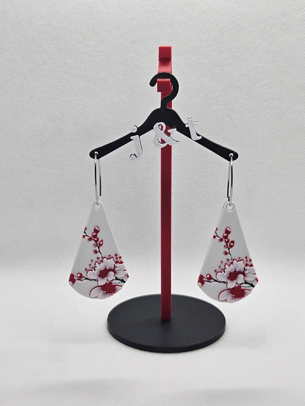 Cherry Blossom Teardrop Earrings angle – 3D Printed Floral Spring Jewellery by FOFUS Kerala