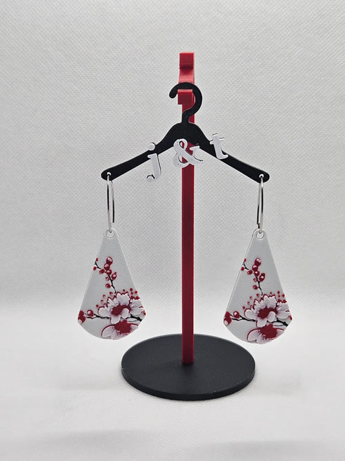 Cherry Blossom Teardrop Earrings angle – 3D Printed Floral Spring Jewellery by FOFUS Kerala