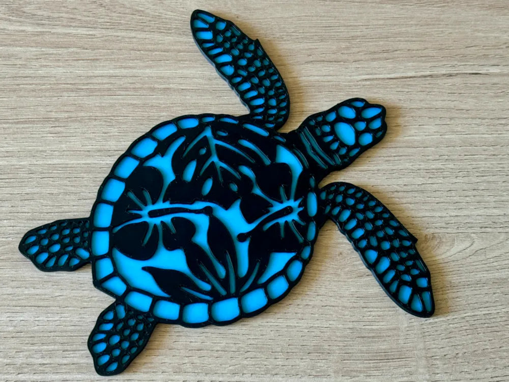 Sea Turtle with Flower Wall Art – 3D Printed Coastal Ocean Botanical Decor by FOFUS, Thrissur Kerala