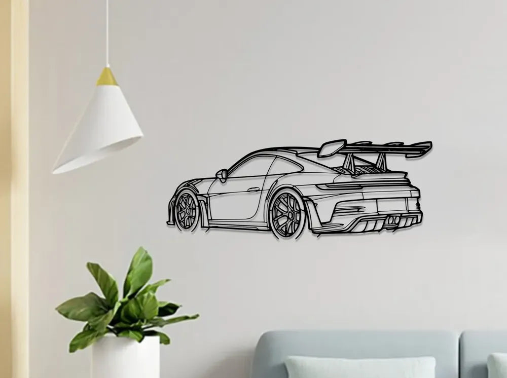 Porsche 911 GT3 RS Wall Art angle – 3D Printed Automotive Sculpture Wall Piece by FOFUS Kerala