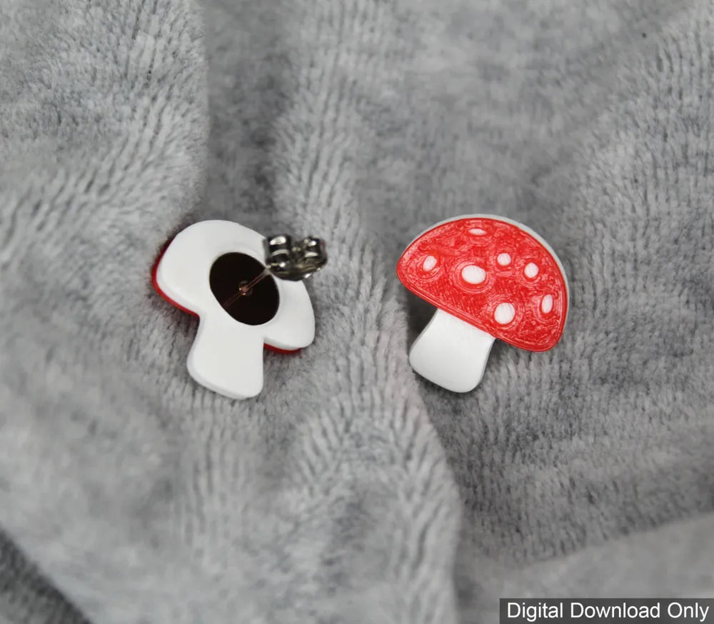 Cute Mushroom Studs detail – 3D Printed Nature-Inspired Earrings by FOFUS Kerala