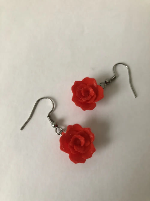 3D Rose Sculptural Earrings angle – 3D Printed Romantic Floral Jewellery by FOFUS Kerala