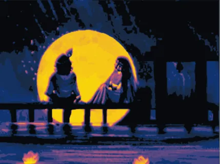 Radha Krishna Nightscape – 3D printed divine love sculpture moonlit scene, made in Thrissur Kerala by FOFUS