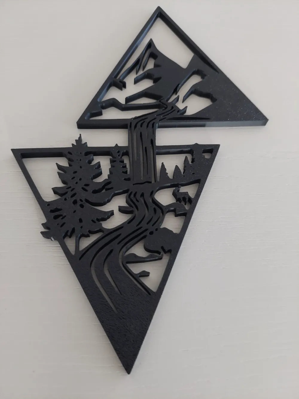 Mountain Waterfalls Wall Art angle – 3D Printed Landscape Nature Wall Sculpture by FOFUS Kerala