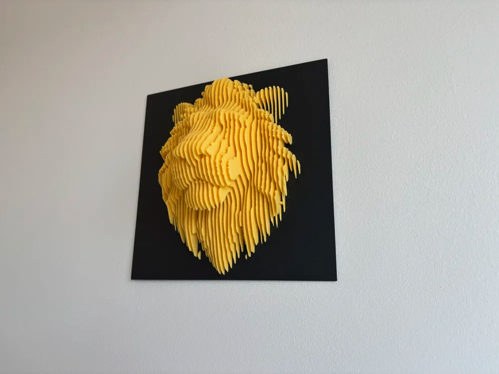 Lion Head Layered Sculpture Wall Art angle – 3D Printed Majestic Lion Wall Decor by FOFUS Kerala