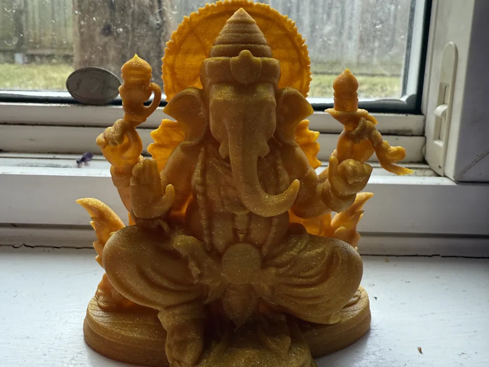 Shimmering Vighnaharta Ganesha Figurine – 3D Printed Radiant Ganpati Idol by 3D Divine | FOFUS, Thrissur Kerala
