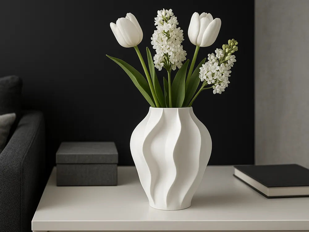 The Waves Vase Organic Elegance – 3D Printed Fluid Wave Flower Vase by FOFUS, Thrissur Kerala