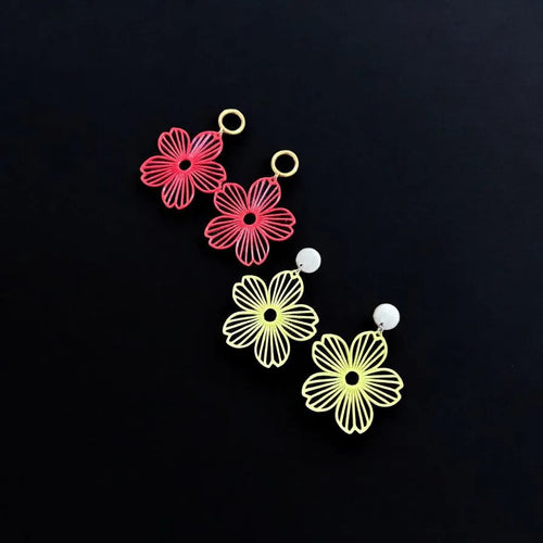 Cherry Blossom Flower Earrings angle – 3D Printed Nature-Inspired Jewellery by FOFUS Kerala