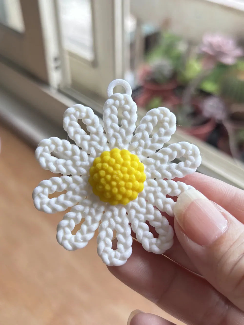 Woven Daisy Earrings angle – 3D Printed Cottagecore Wildflower Jewellery by FOFUS Kerala