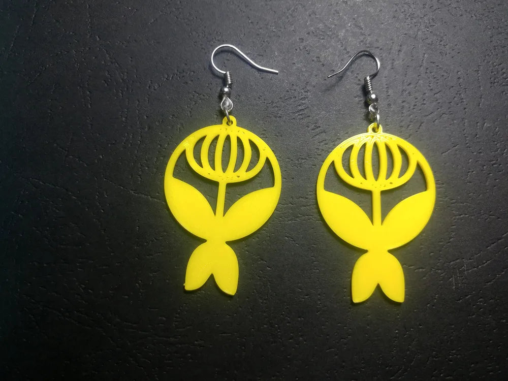 Eclipsed Bloom Earrings angle – 3D Printed Floral Celestial Jewellery by FOFUS Kerala