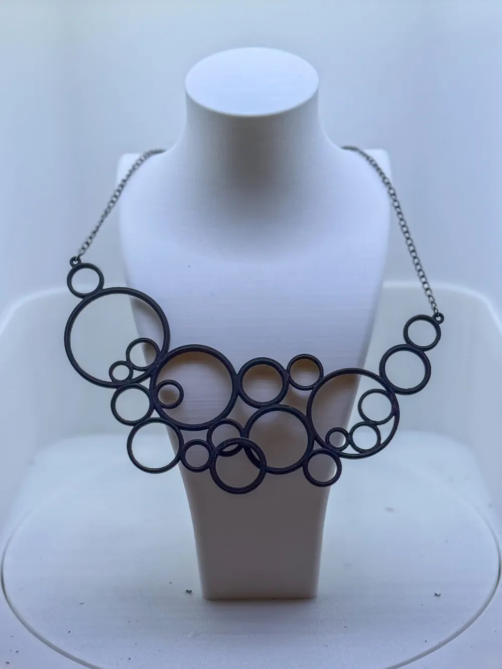 Black Circle Necklace angle – 3D Printed Minimalist Geometric Pendant by FOFUS Kerala