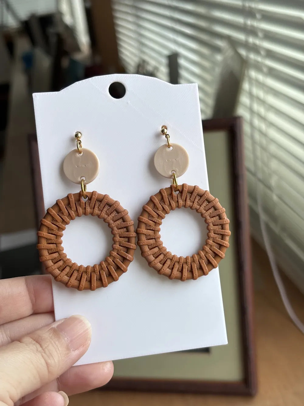 Woven Artisan Earrings angle – 3D Printed Textured Handcraft Jewellery by FOFUS Kerala