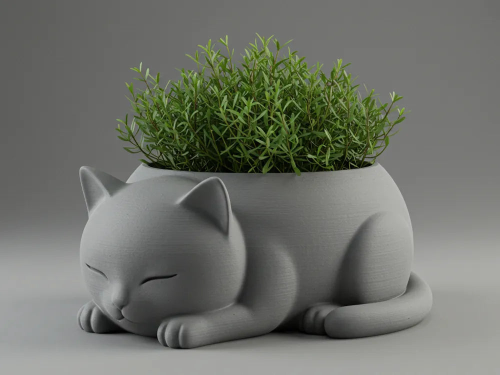 3D printed Adorable Sleeping Cat Planter by FOFUS