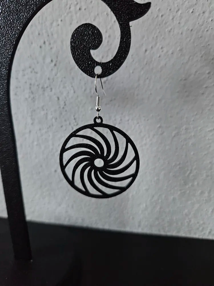 Circle Spiral Earrings angle – 3D Printed Geometric Jewellery by FOFUS Kerala