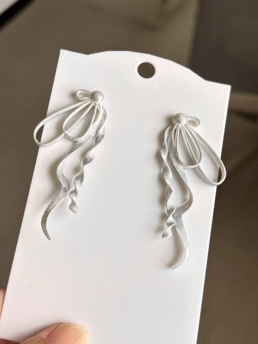 Long Ribbon Drop Earrings angle – 3D Printed Feminine Jewellery by FOFUS Kerala