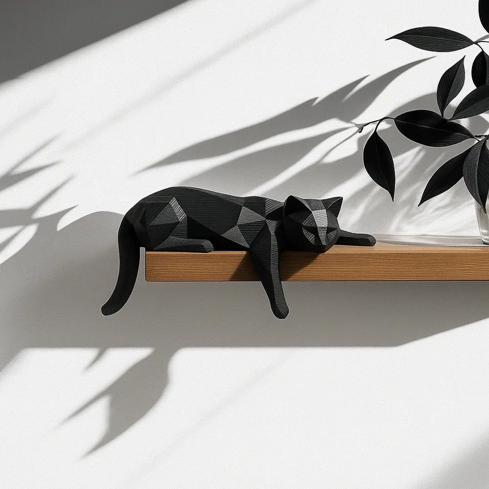 Cat on Shelf Sculpture angle – 3D Printed Feline Home Decor by FOFUS Kerala