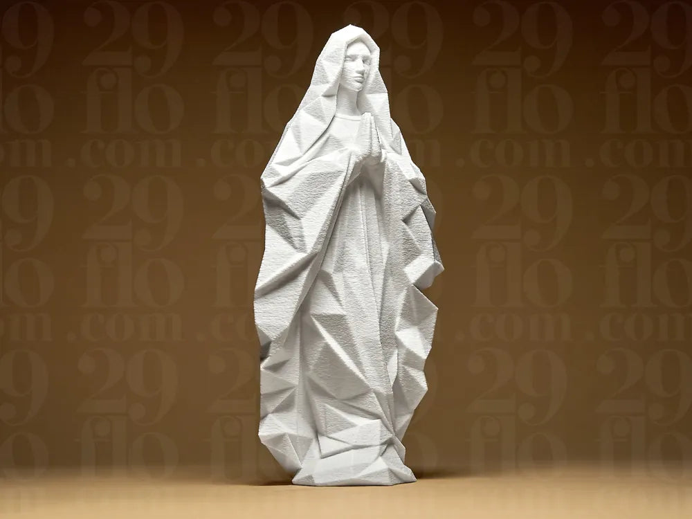 Geometric Low Poly Virgin Mary Statue – 3D Printed Contemporary Christian Art | FOFUS, Thrissur Kerala
