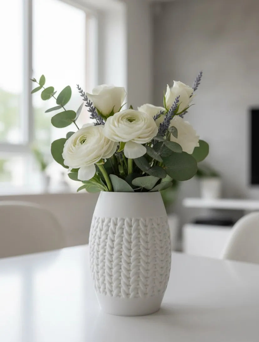 Knit Tall Vase angle – 3D Printed Textured Interior Vase by FOFUS Kerala