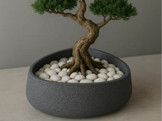 Stone Texture Planter and Minimal Catchall Tray – 3D Printed Desk Organiser Set by FOFUS, Thrissur Kerala