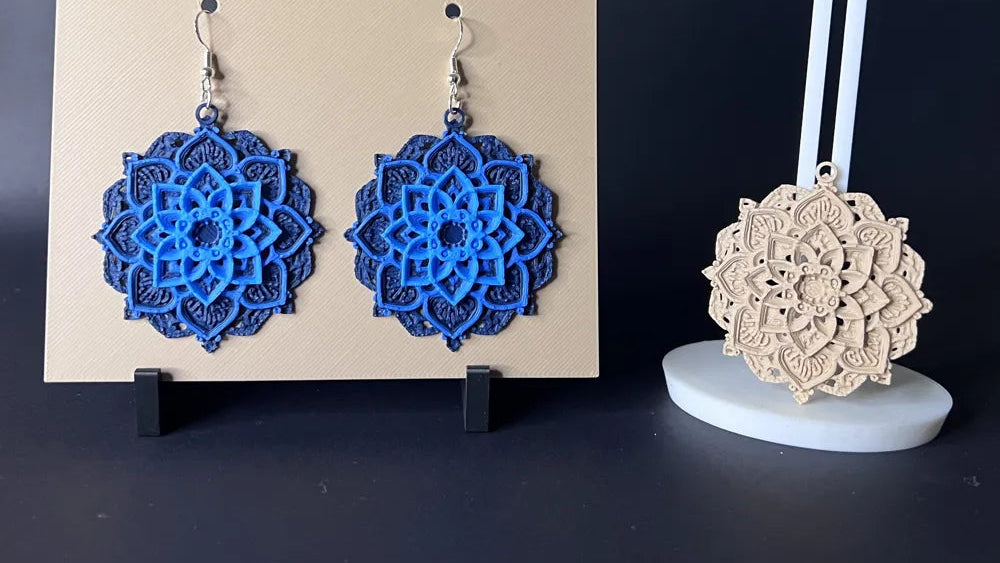 Blue Flower Mandala Drop Earring and Ornament – 3D Printed Boho Jewellery by FOFUS, Thrissur Kerala