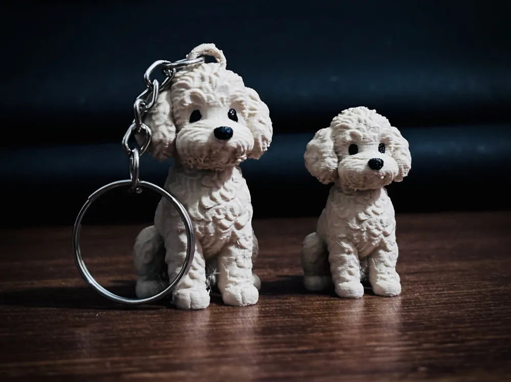 Miniature Poodle Figurine and Keychain angle – 3D Printed Cute Poodle Dog Collectible by FOFUS Kerala