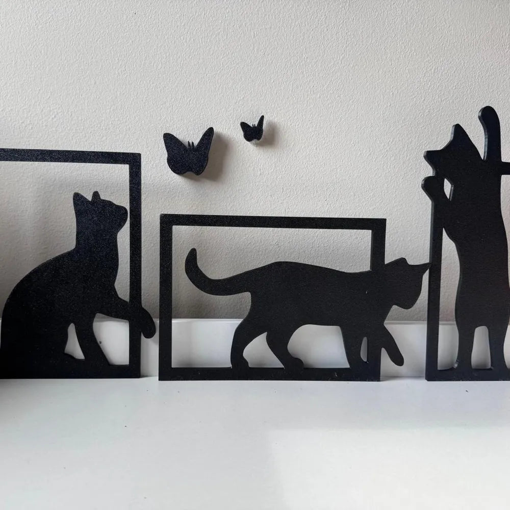 Cats and Butterfly Wall Decor angle – 3D Printed 3-Piece Set by FOFUS Kerala